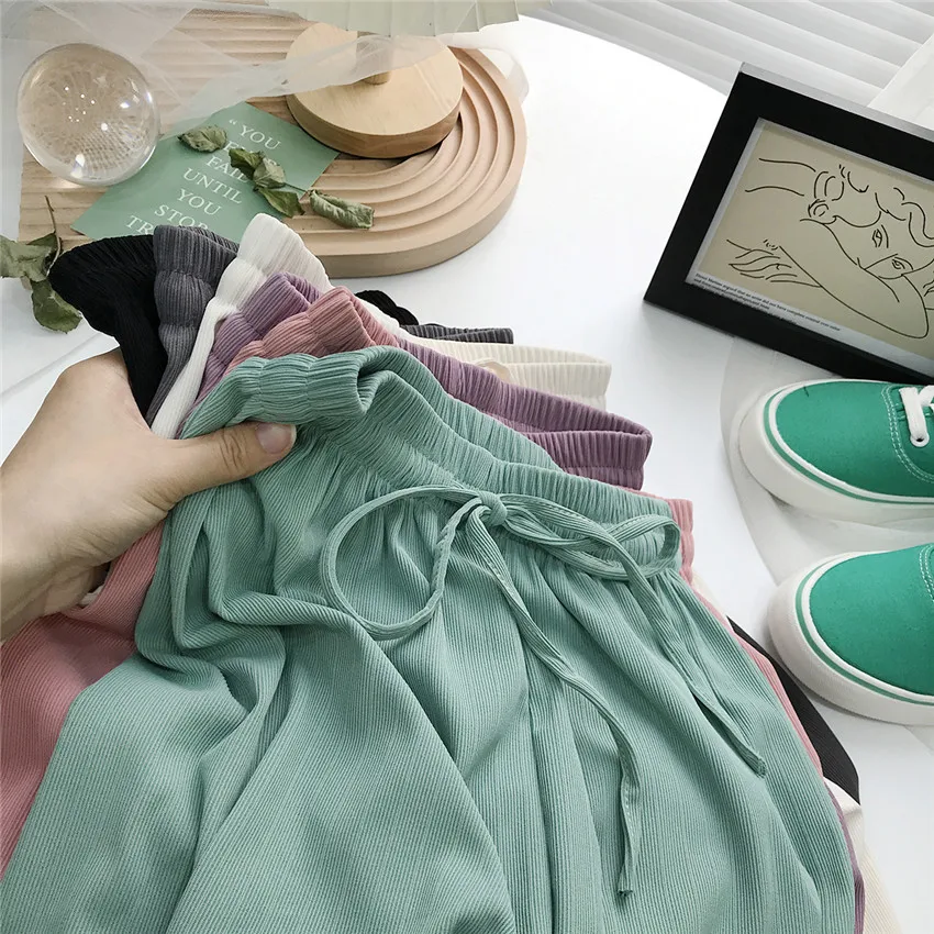 

2021 модные весенние женские брюки с широкими штанинами, повседневные длинные брюки, летние женские легкие тонкие брюки с эластичной талией, вязаные брюки из вискозы, 1339