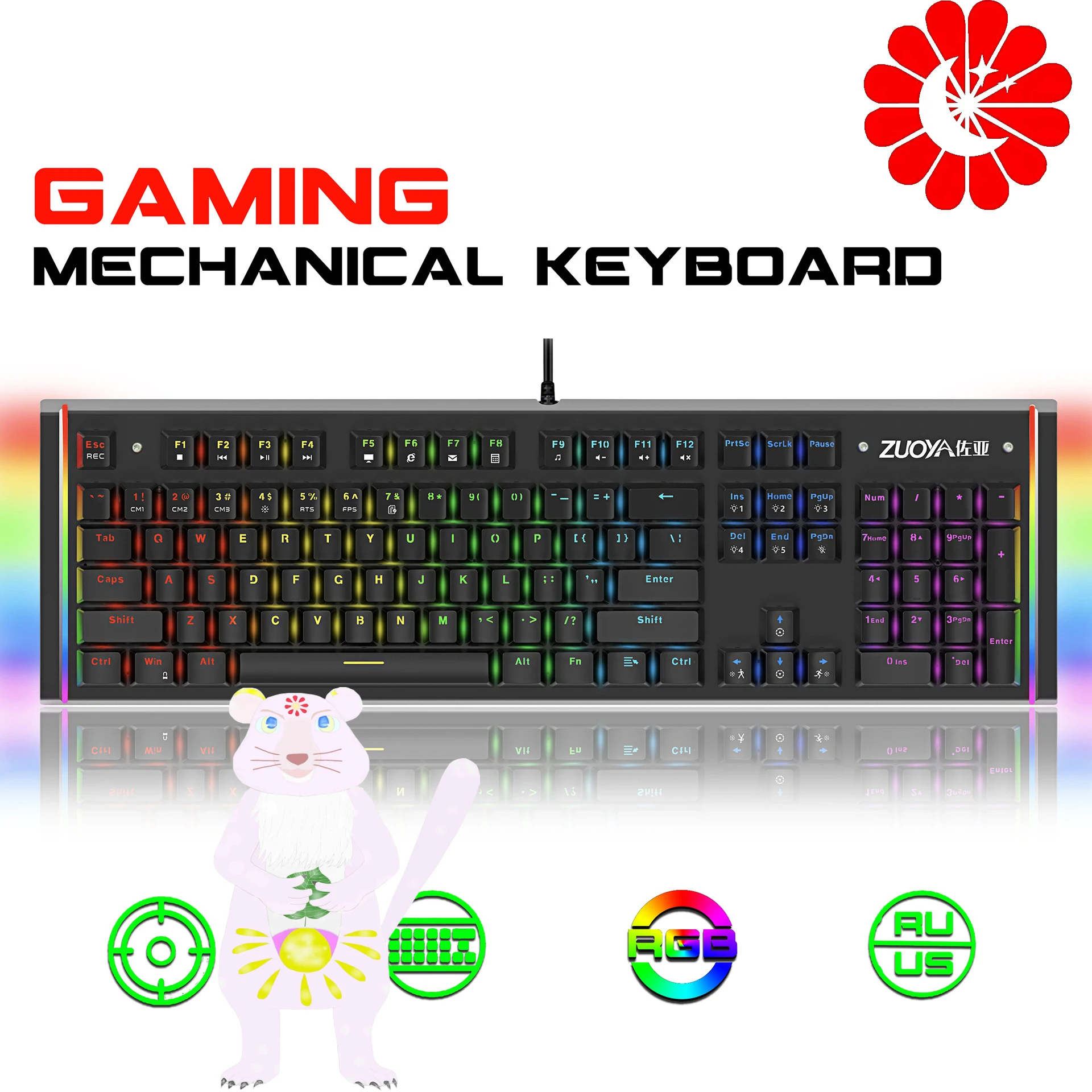 

Проводная Механическая клавиатура USB104keys с зеленой осью и красной осью, металлическая игровая клавиатура RGB с русской и английской раскладк...