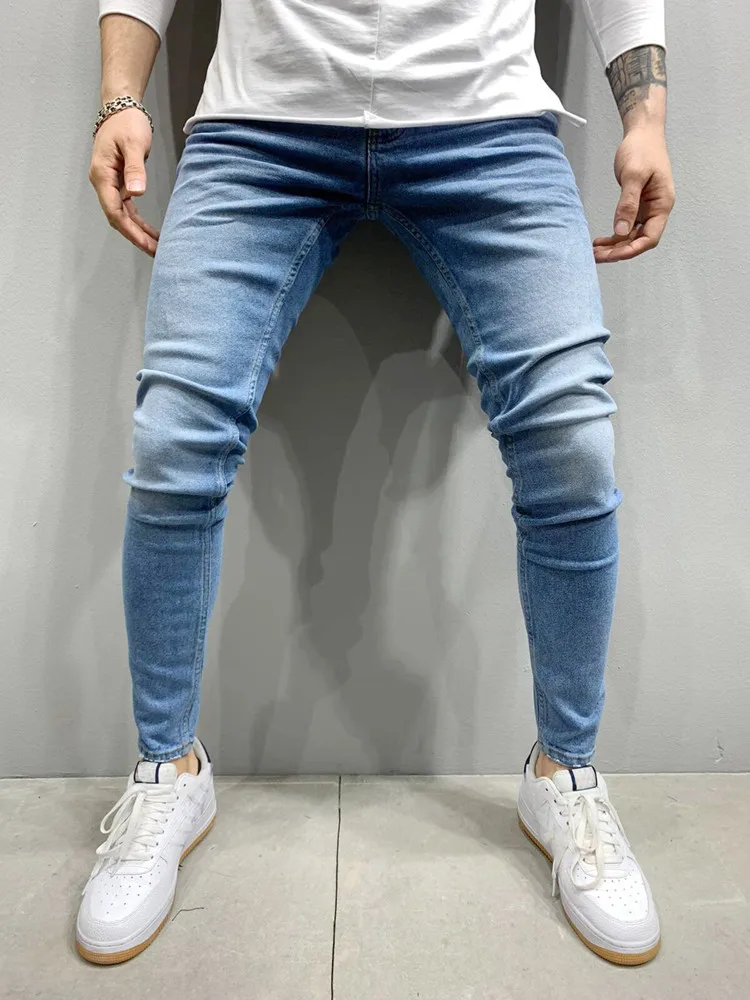Men's Large Size S-3XL Jeans Simple Casual Slim All-Match Blue Black Solid Small Leg Pants