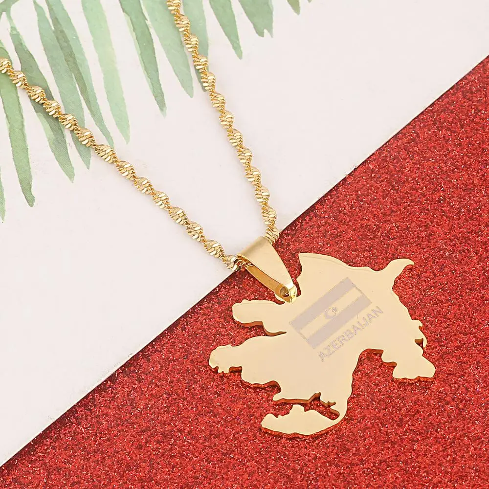 Цепочка с подвеской в виде карты Азербайджана из нержавеющей стали|Подвески| |