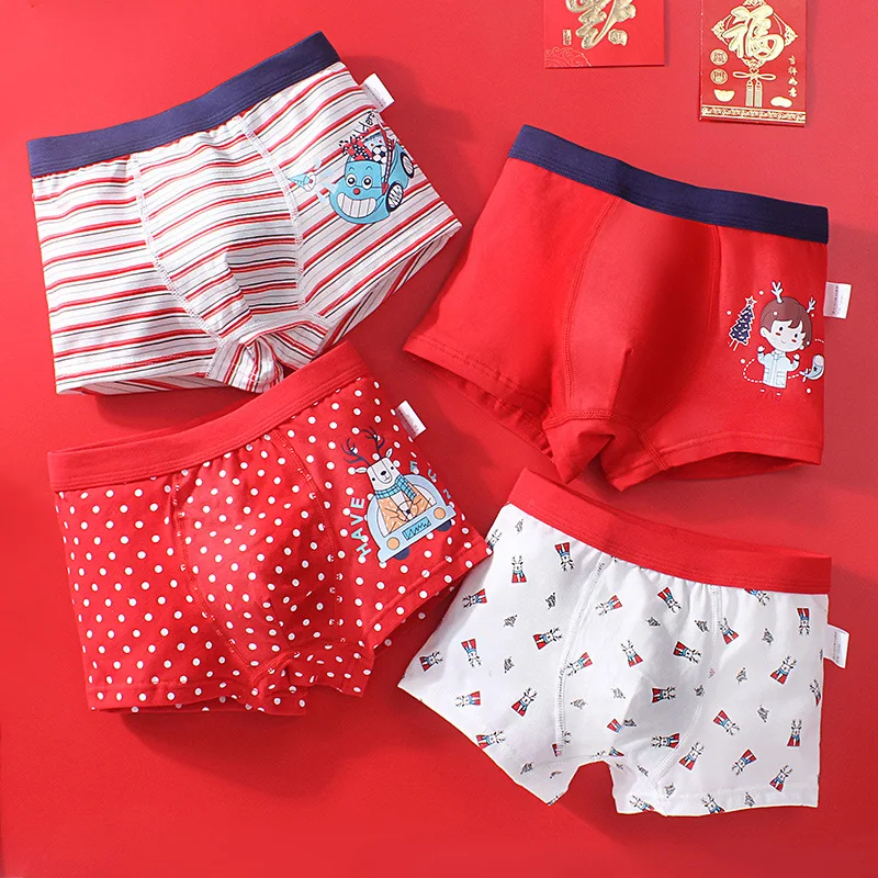 4 Pcs/pack Teen Underwear Red Cartoon Boxers for Kids Boys Cotton Baby Panties 6 Year Old Boy Clothes 2021 Teenage Underpants |