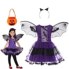 Детский костюм ведьмы вампира на Хэллоуин, комплект детской одежды, карнавальные костюмы для косплея, костюм для выпускного вечера, леггинсы, Сумка с тыквой