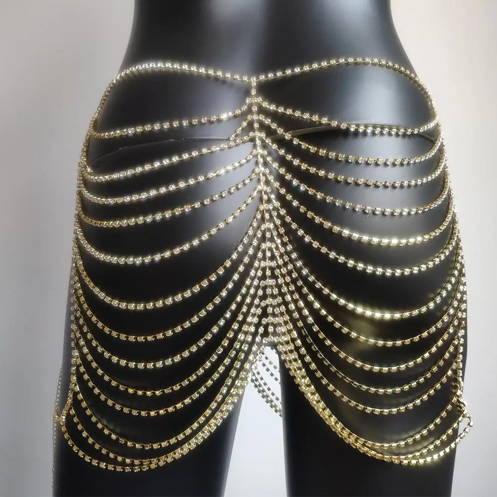 

GLAMing Multi-layer Butt Body Chain Jewelry for Women Gold Night Club Sexy Tassel Rhinestone Thong Panties Bikini Jewellery