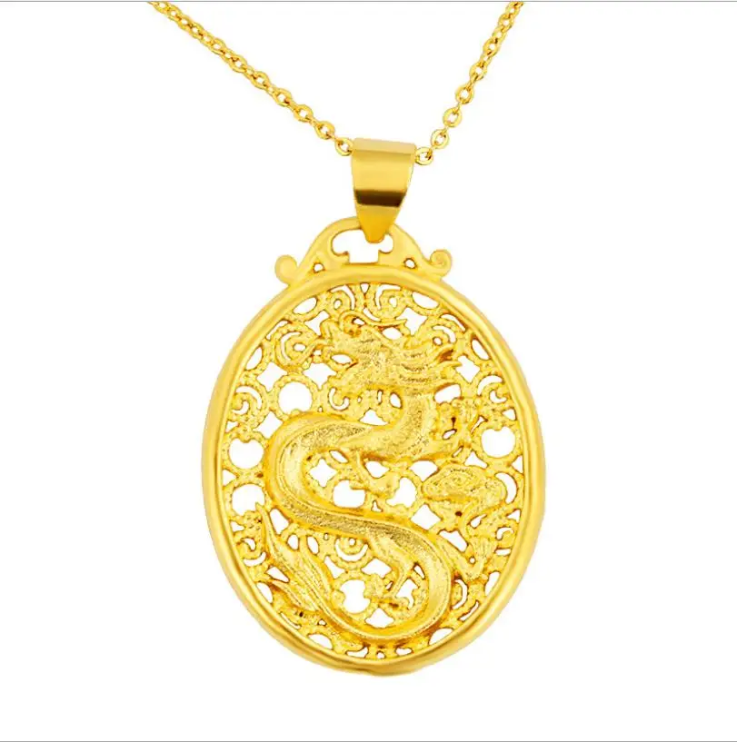 Акция H овальное ожерелье с подвеской в виде дракона покрытое 24-каратным желтым