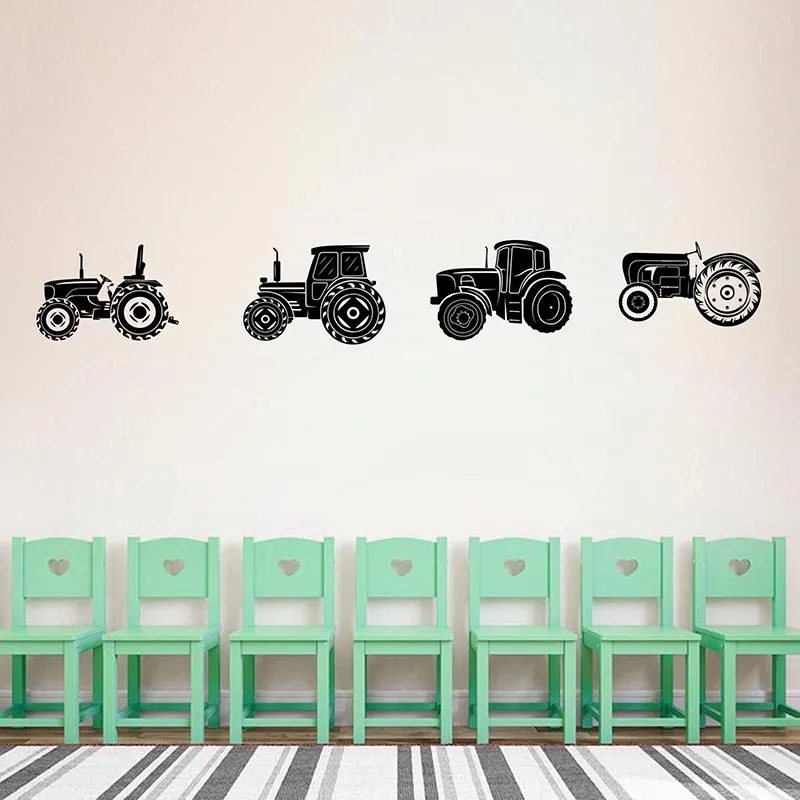 סט של 4 טרקטור משאית רכב קיר מדבקת ילד חדר לשחק חדר חקלאי משאית קיר מדבקות חדר שינה ויניל דקור