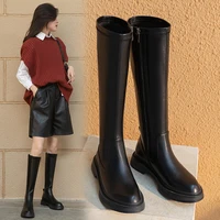 women knee high boots real leather platform shoes long boots upperelastic pu boot shaft autumn winter warm velvet knight boots