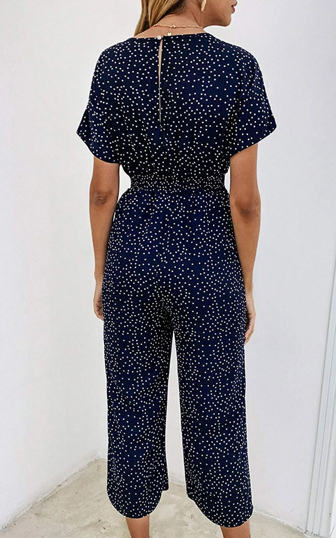 Женский цельный комбинезон в горошек повседневный с V-образным вырезом высокой