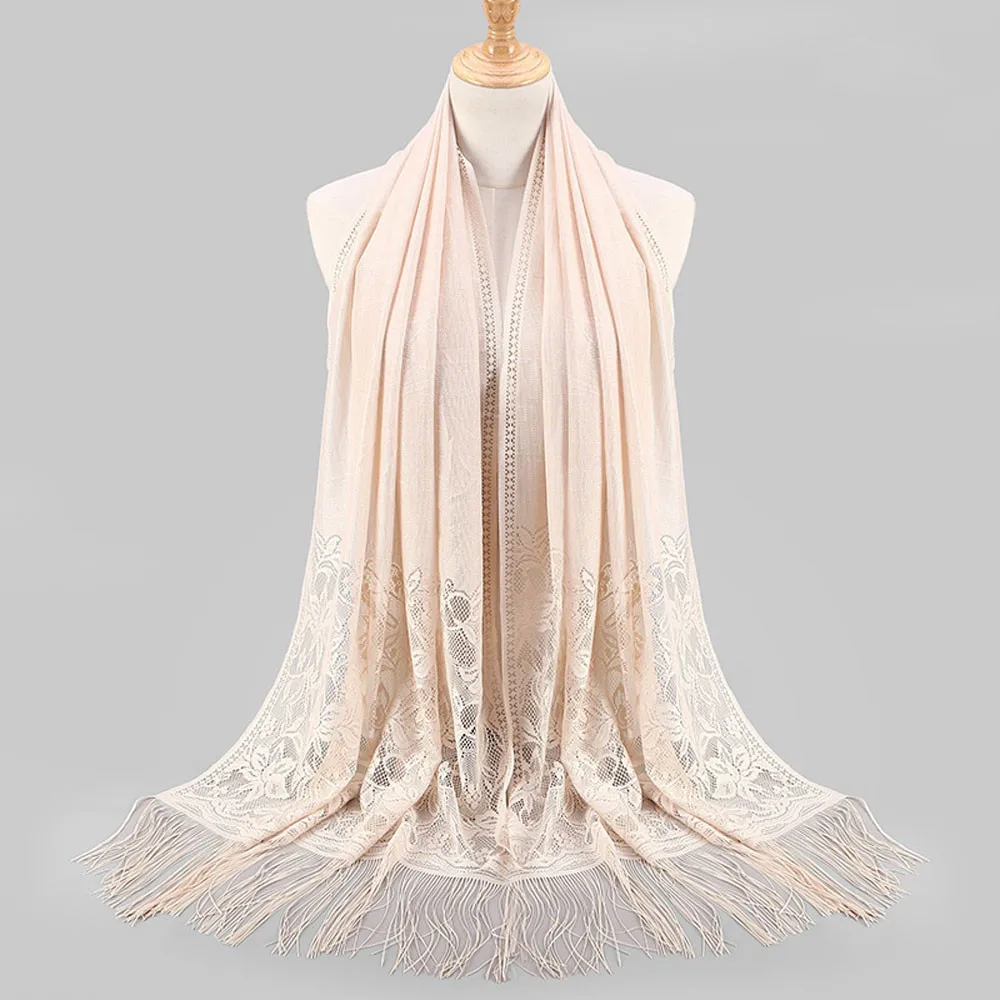 Women Scarf Muslim Islamic Tassel Lace Hollow Long Shawl Wrap Stole Shawls And Wraps Towel Femme Beach Womens |