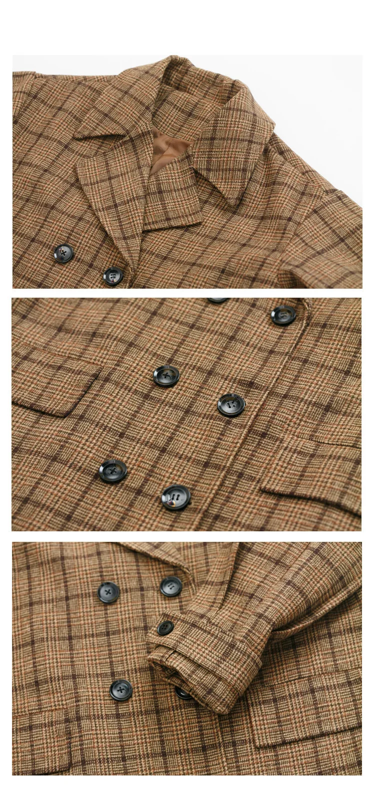Vintage Plaids Clothes Loose Woollen Coat Women's New Checked Coat Baggy Silhouette Overcoat Tweeds Winter female Outerwear