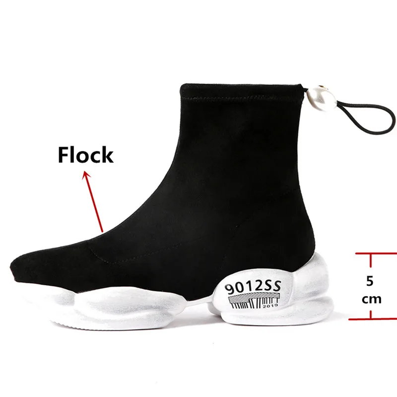 Женские кроссовки из флока FEDONAS черные эластичные на плоской платформе