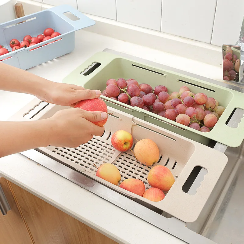 1pc new plastic adjustable dish drainer sink drain basket washing vegetable fruit drying rack practical organizer kitchen gadget free global shipping