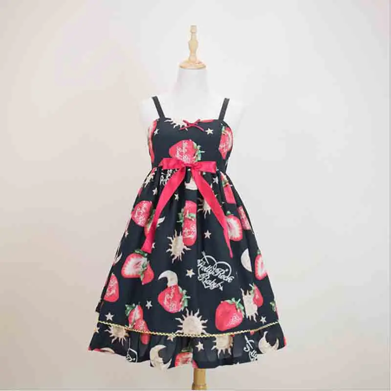

Sweet Lolita Dress JSK Strawberry Bow Princess Dress Soft Girl Summer JSK Lolita Dress Cosplay For Girls Plus Size