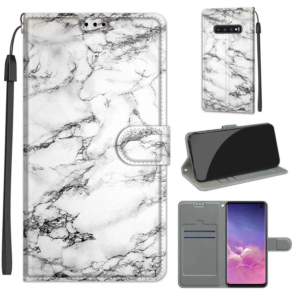 

Flipping Painted Phone Wallet Case Shell with Wrist Strap Compatible with S10