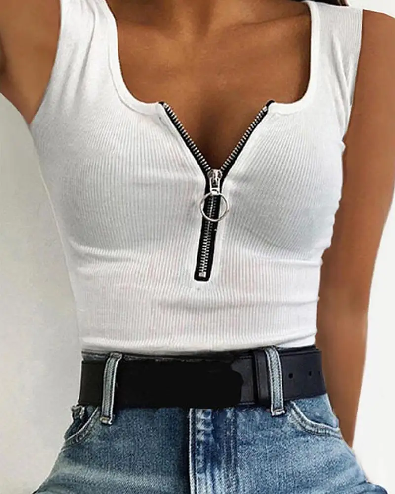 Женская блузка с v-образным вырезом на молнии без рукавов повседневная легкая