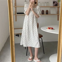 nightdress 2021 summer new korean smiling face nightgown printed square collar dress home clothes female sleepwear nightwear