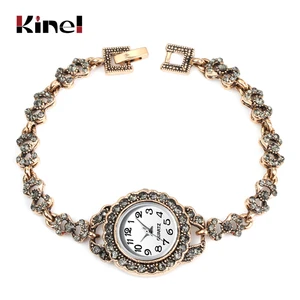 Kinel роскошные женские наручные часы Античное золото турецкие серые стразы браслет с бантом винтажные Свадебные ювелирные изделия 2019 Новинка