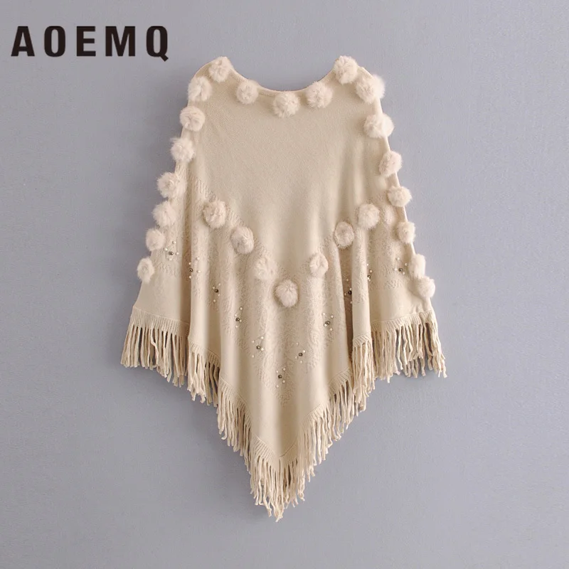 AOEMQ, модная женская накидка, милая, зимняя, Рождественская, Подарочная, с пушистым шариком, с кисточками, Свинг, кристалл, украшение, женская одежда