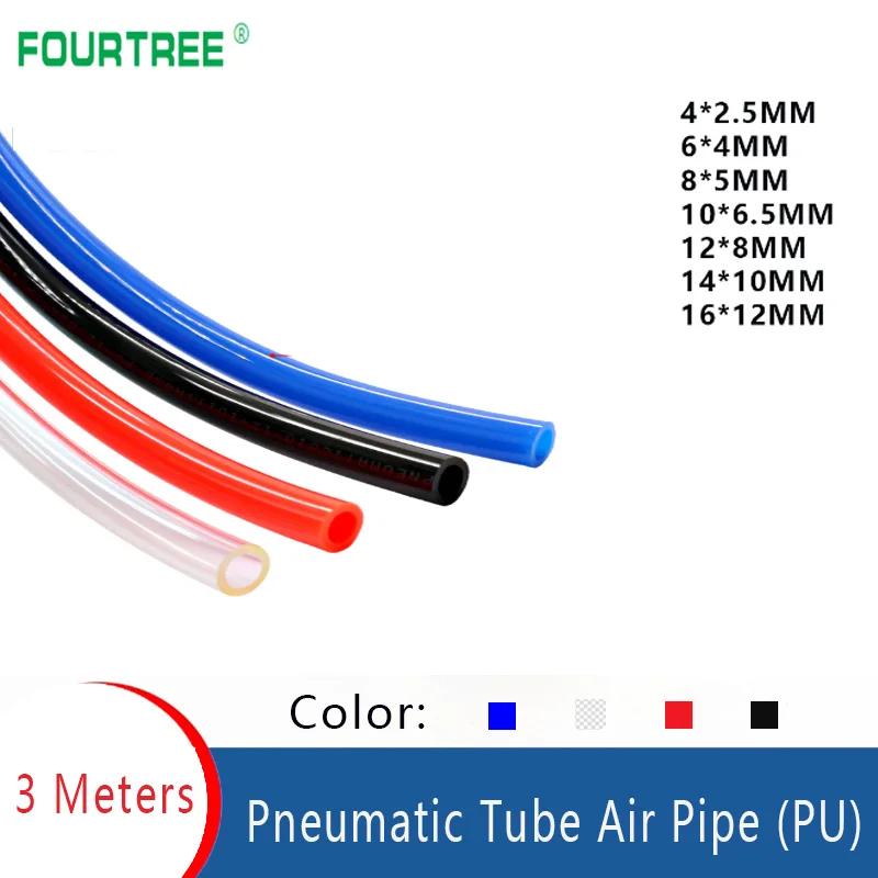 3 метра PU пневматическая труба Воздушный трубопровод компонентные части 4*2 5 мм 6*4