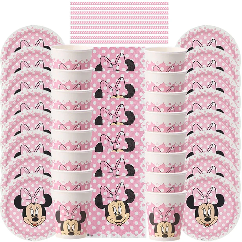 52pcs Disney Mickey Minnie Mouse Party Disposable Tableware Kids Birthday party Decoration Paper Plate Cup Napkin Baby Shower