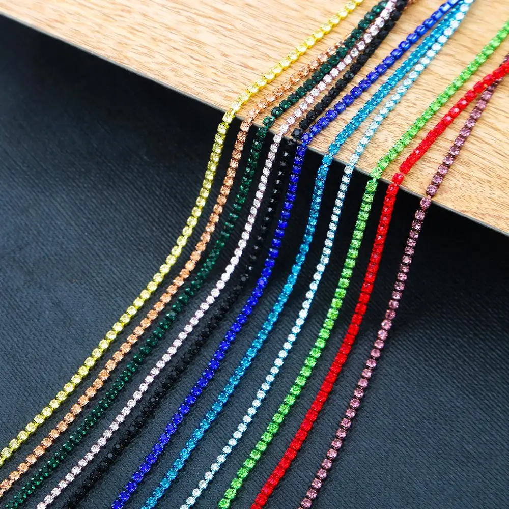 Mix 1Yard SS6 SS8 SS12 Glass Rhinestone Chain Trim Strass Hotfix Crystal Jewelry Rhinestones For Sewing on Clothes Accessories images - 6