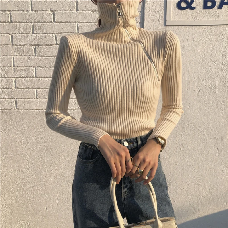 Толстый женский свитер JMPRS с высоким воротником зимний модный однотонный вязаный