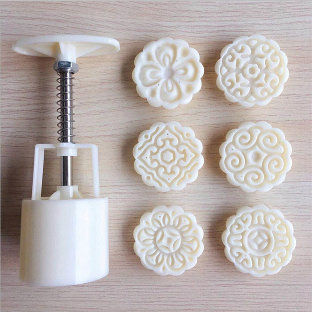 6 шт 3D Цветы марки луна торт Декор плесень баррель круглый Mooncake Кондитерские Mooncakes