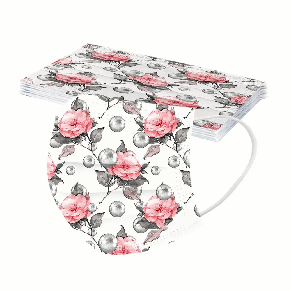 

50 Pcs Floral Scarf Face Mask Adult Cartoon Disposable Print Face mouth Mask Pattern 3ply Ear Loop Non-woven Mask masque