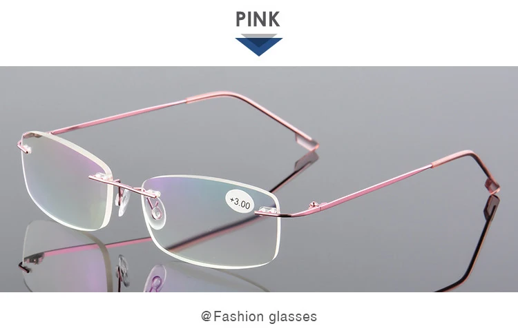 fold pink Очки для чтения без оправы, мужские, титановый сплав, складные, женские, квадратные очки, дальнозоркость, безрамные очки+ 1,0+ 1,5+ 2,0+ 2,5+ 3,0 - Цвет оправы: fold pink