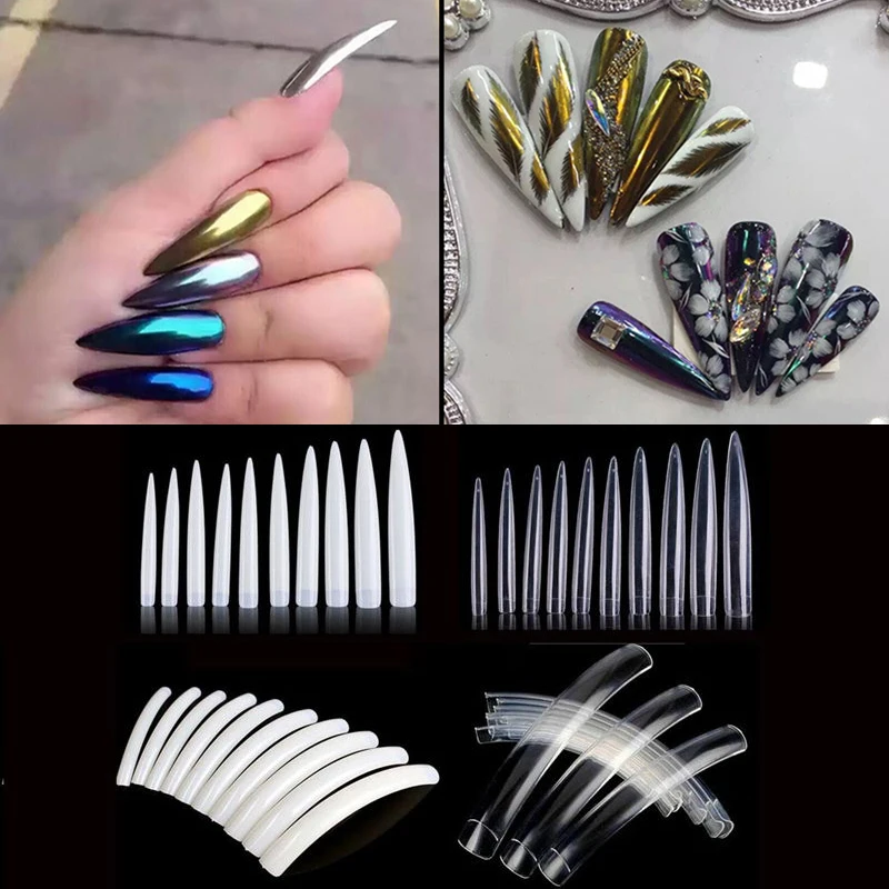 

New False Nail Acrylic Nail Fake Nail Tips Transparent Half Cover XXL Extra Long Stiletto Nail Extension Tools Nail Art Beauty