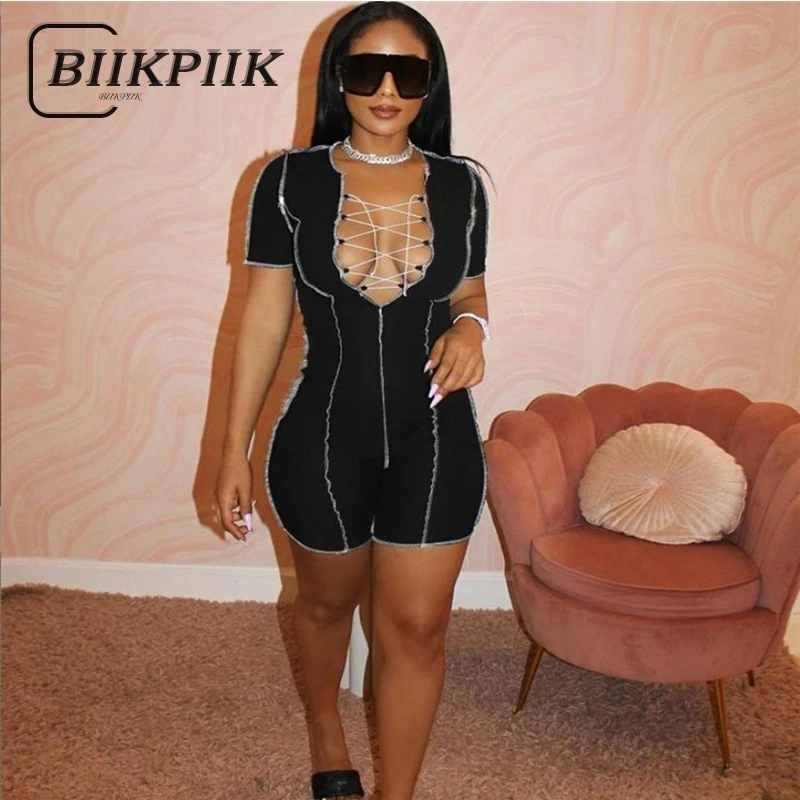 

BIIKPIIK из цельного полотна с вырезом облегающие комбинезоны Одна деталь Летний комбинезон для занятий спортом Повседневное паяльная байкерс...