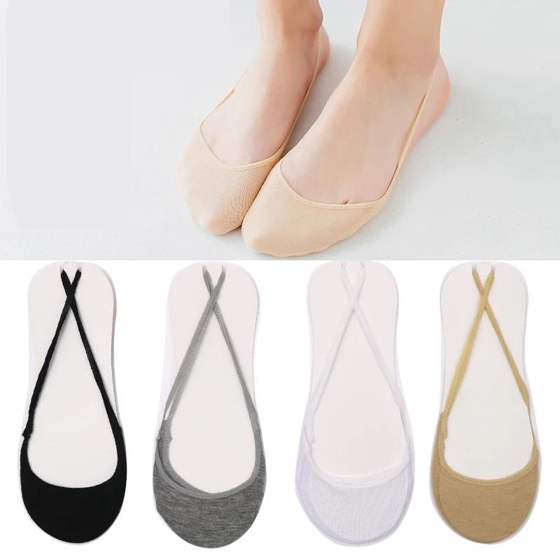 

5Pairs Summer Invisible Socks for Women Solid Color Non-Slip Boat Socks for High Heels Shoes Liner Thin No Show Socks Slippers