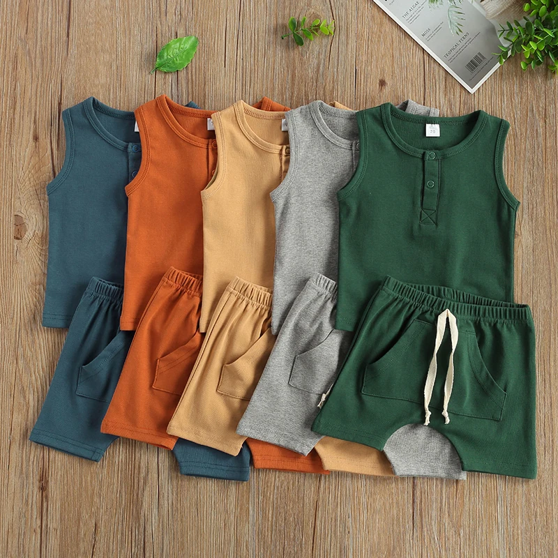 

Fashion Newborn Clothing Baby Boy's Suit Summer Casual Baby Clothes Sleeveless T-Shirt Shorts 2 Pcs Infant Cotton Boy Baby Sets