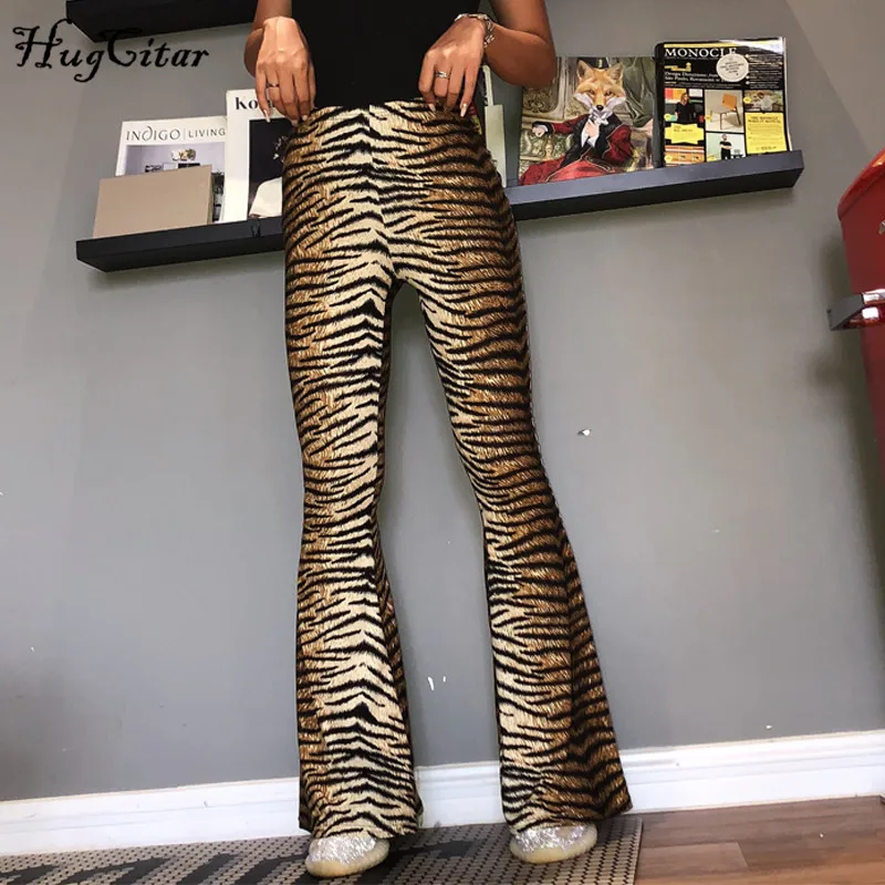 Tiger Hugcitar, высокая талия, Леопардовый принт, расклешенные леггинсы,, осень, зима, женские модные сексуальные облегающие брюки, Клубные брюки - Цвет: Tiger