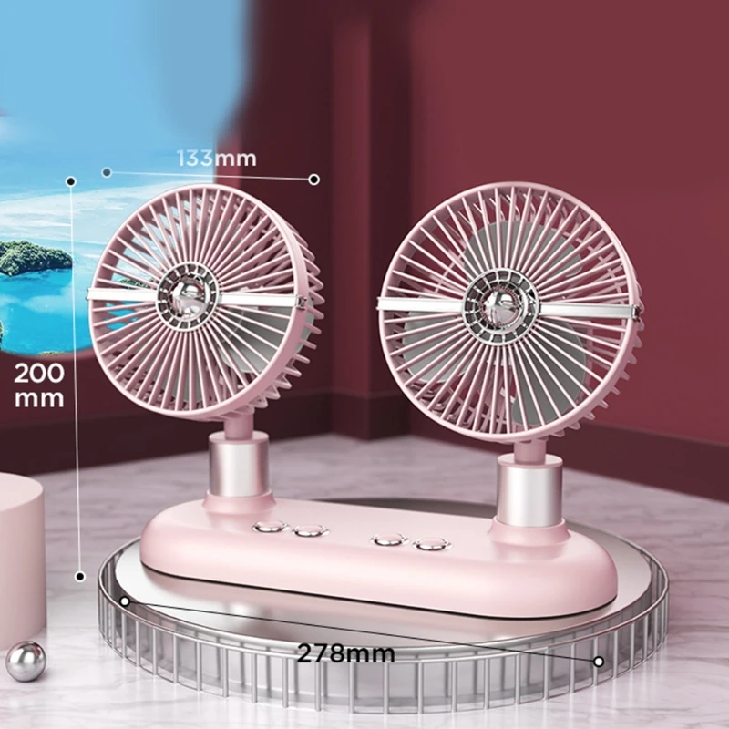 Портативный автомобильный вентилятор с регулируемой двойной головкой 3 скорости