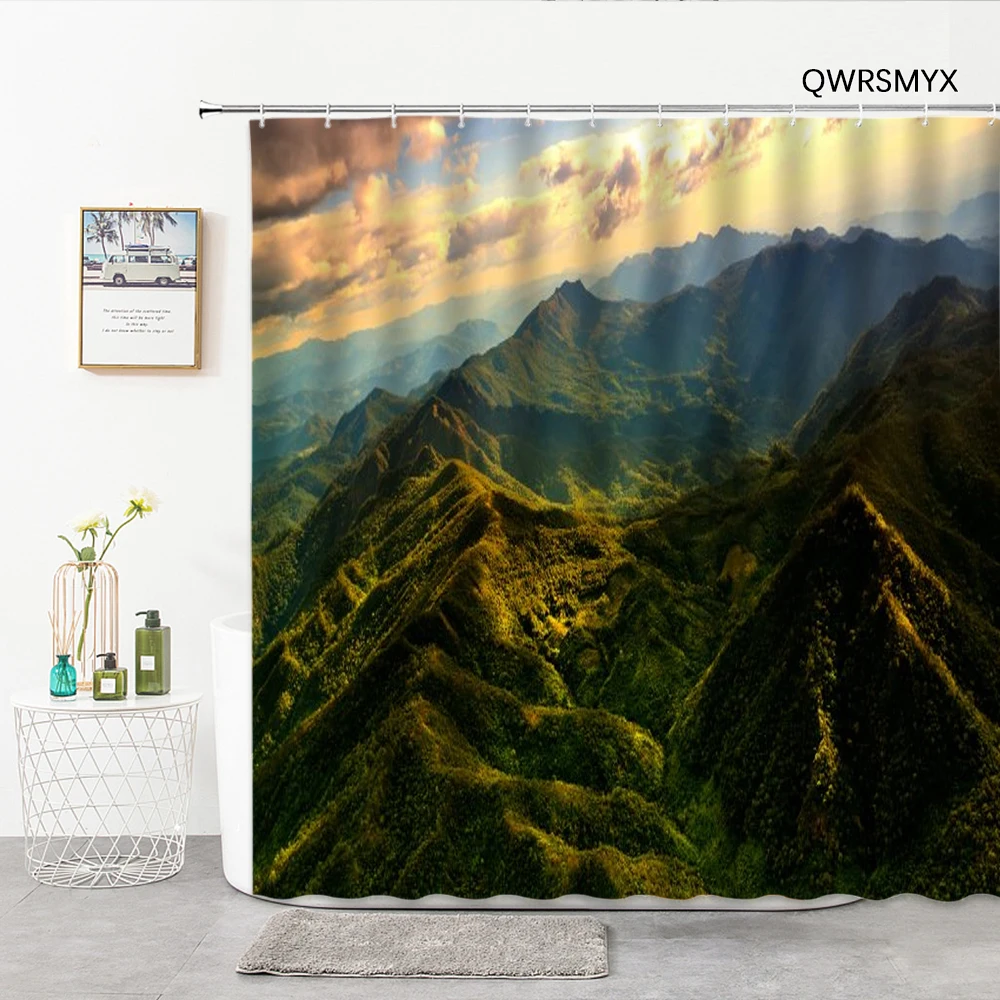 

Sunrise Mountain Landscape Shower Curtains 3D Print Natural Scenery Photo Bathroom Curtain Waterproof Fabric Bathroom Products