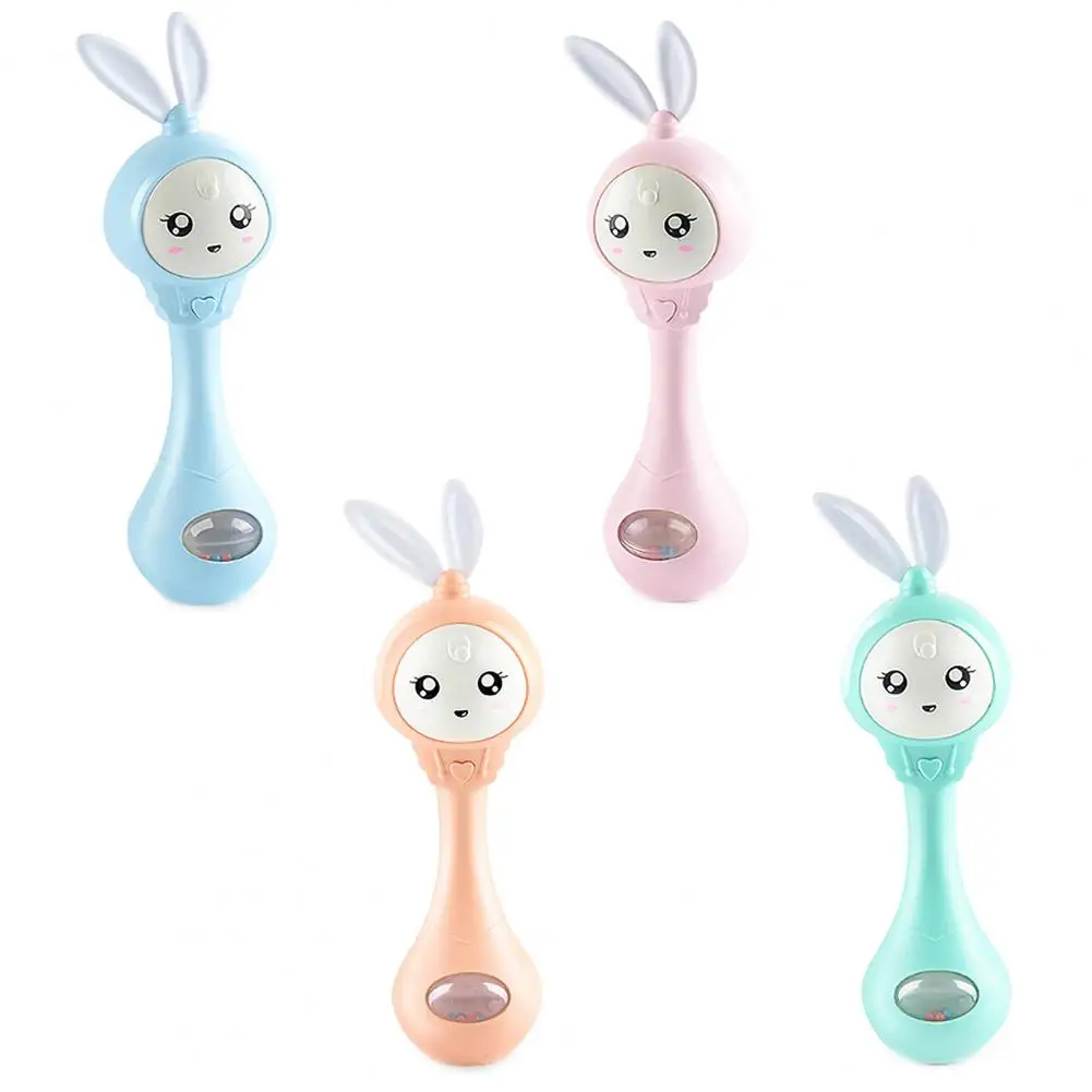 

Cartoon Rabbit Baby Shaking Rattle Hand Bell with Music Light Teether Toys Gift 0-12 Months Baby Education Appease Bed Bell Toy