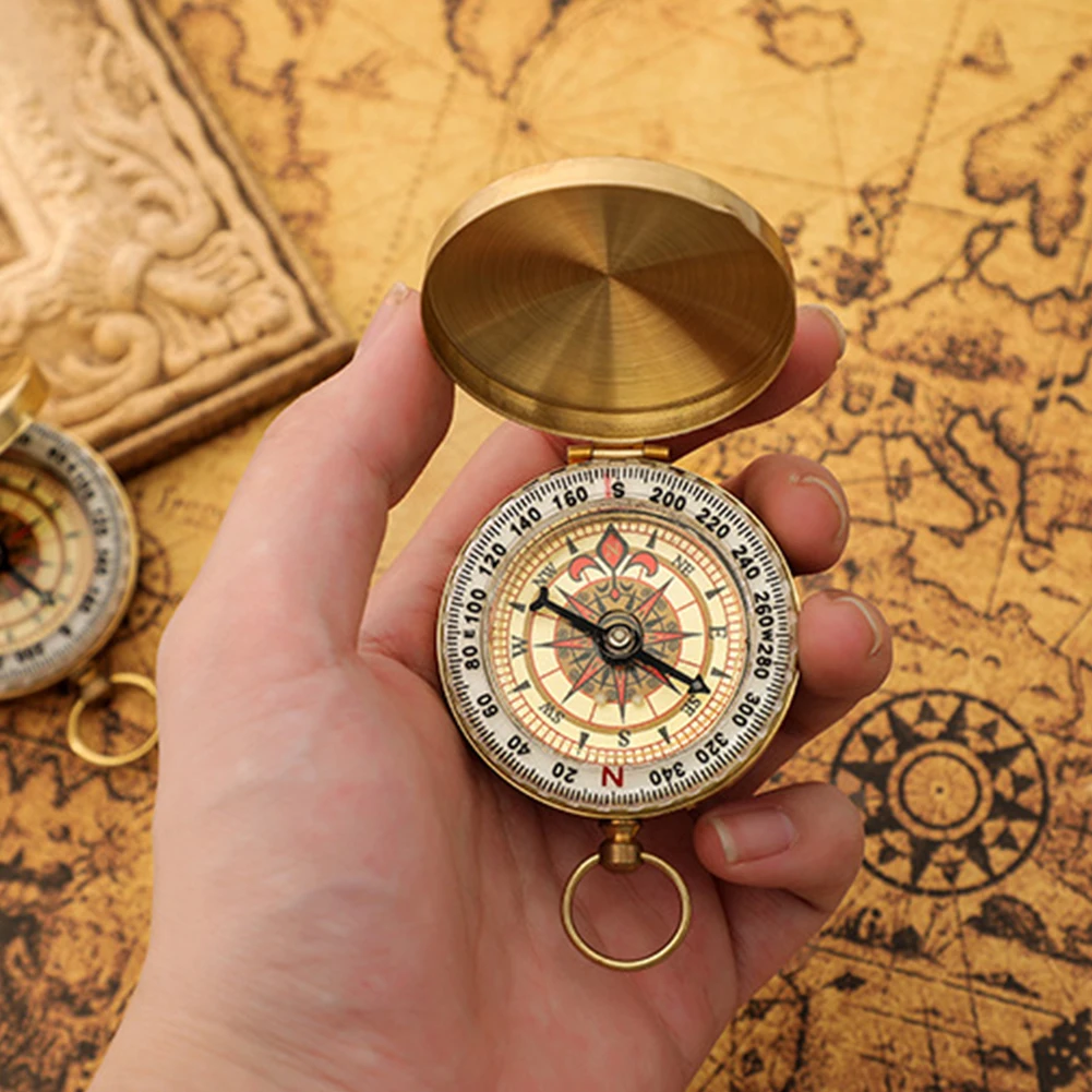 

Outdoor Compass Pure Copper Multifunctional Mountaineering Camping Hiking Mini Luminous Retro Flip Compasses Outdoor Tool