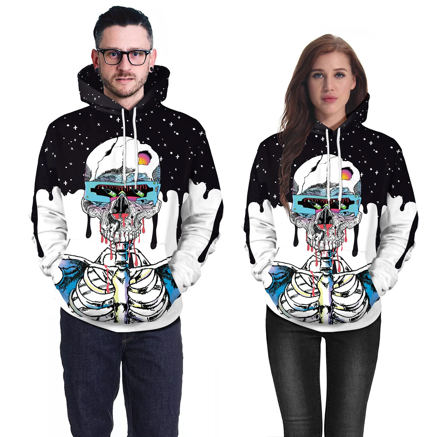 

New star trend skull 3D digital printing men's and women's uniform