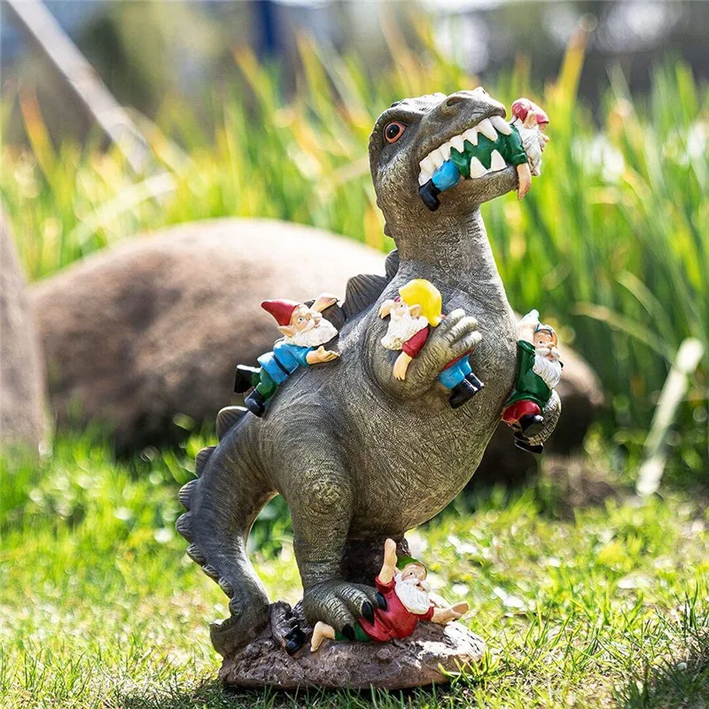 

Игрушки-Динозавры Kis, садовые статуи гнома, уличный декор, динозавр ест гномов, садовый декор из смолы, украшения для рождественской вечерин...