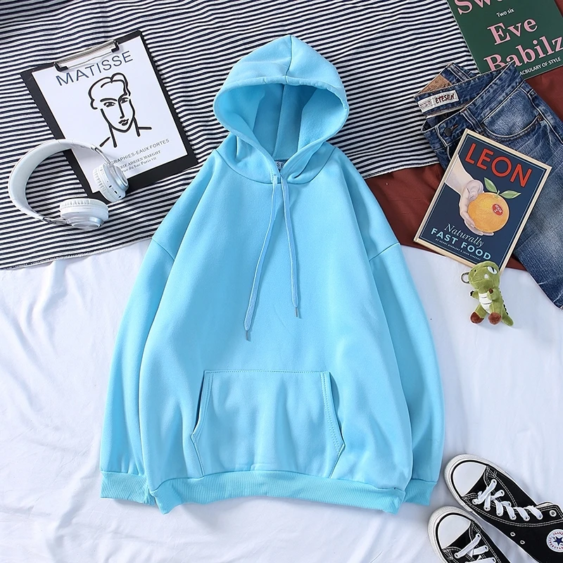 Autumn New Plus Hoodies Men Fashion Solid Color Casual Hooded Sweatshirt Mens Streetwear Wild Hip Hop Hoodie Men's Hoody M-3XL - Цвет: skyblue