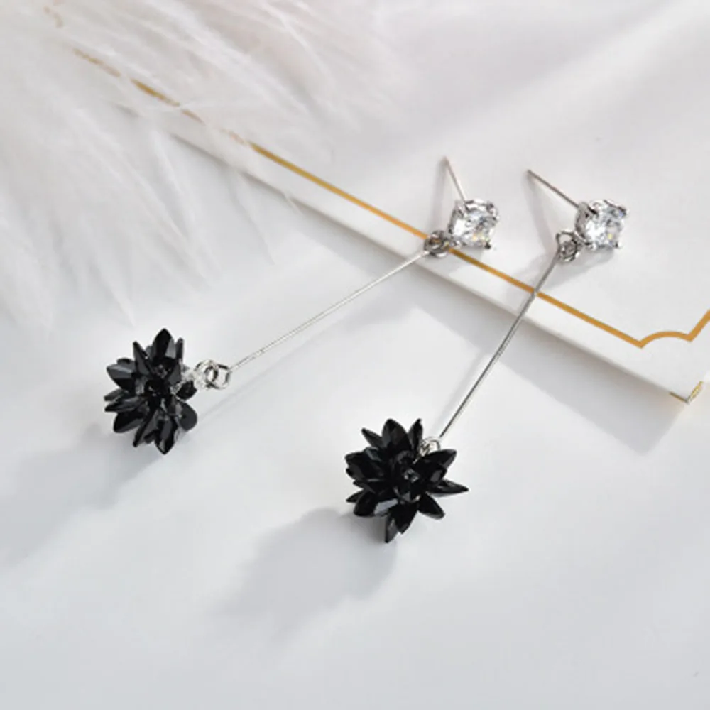 Женские серьги подвески с кристаллом из циркония в форме цветка мороза 1