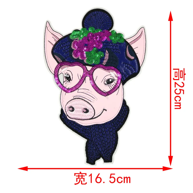 

embroidery pu pig patches for jackets,dance pigs badges cartoon applique patch YXG-489
