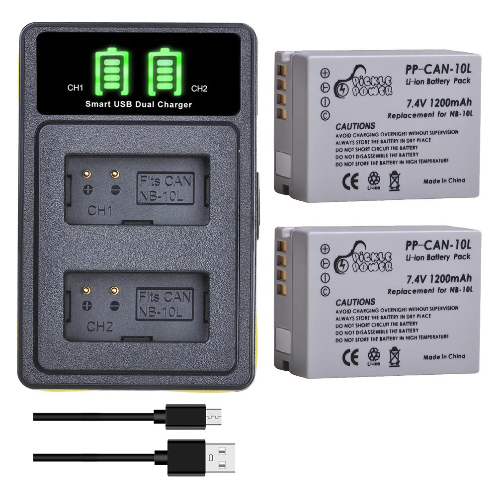 

1200mAh NB-10L Battery for Canon SX40 HS SX50HS G1X G3X G15 G16 SX60 G3X Camera, LED USB Charger with Type C Port for NB10L