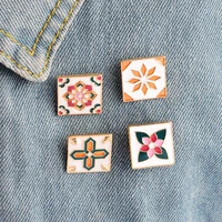 vintage retro flower brick brooch pins button denim jacket pin cartoon fashion simple badge bag lapel jewelry gift for friends