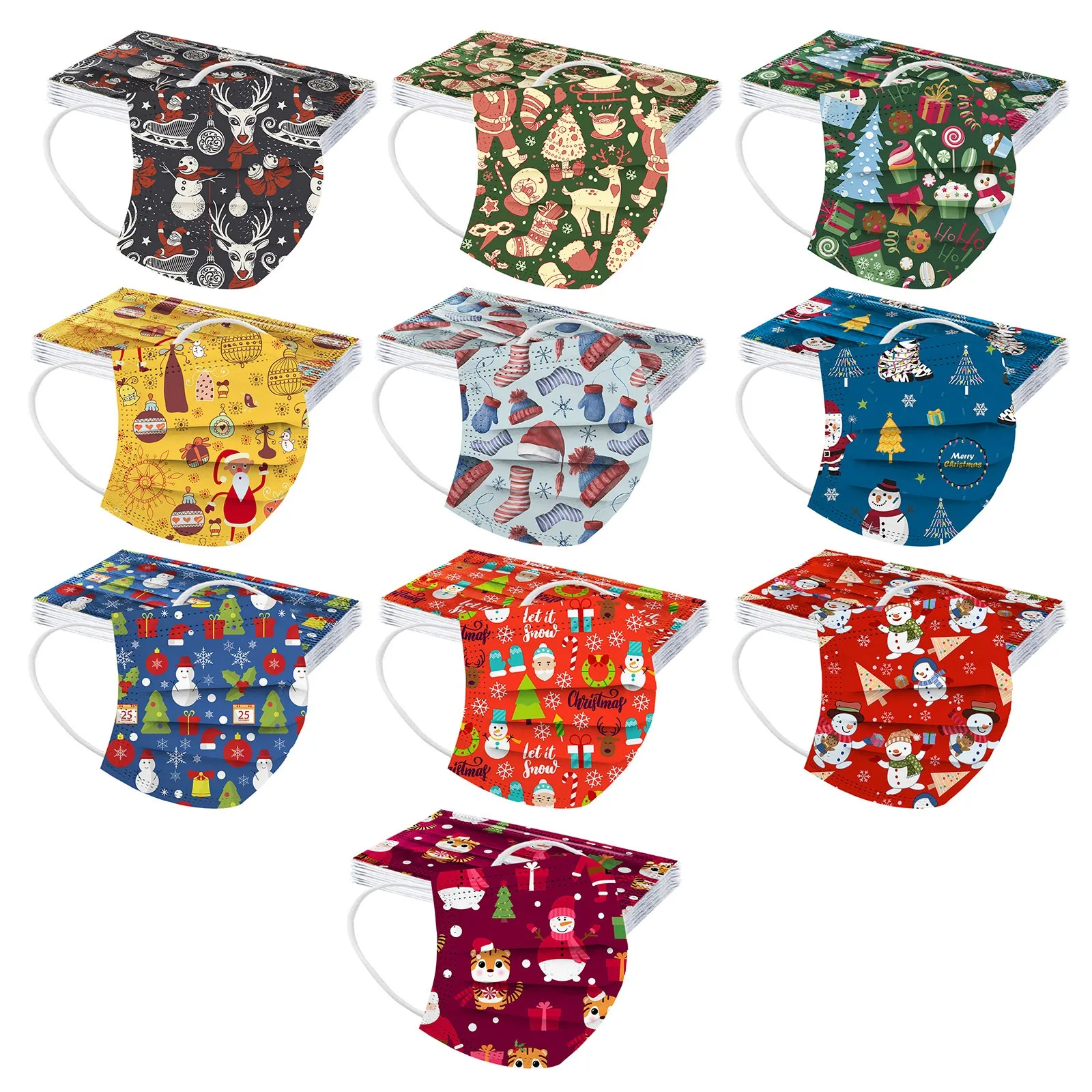10 шт. одноразовые рождественские маски для лица | Тематическая одежда и униформа