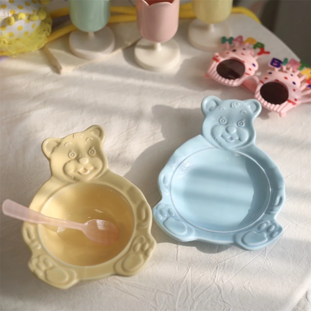 Керамическая миска с медведем мультяшная тарелка для десертов блюда в Корейском