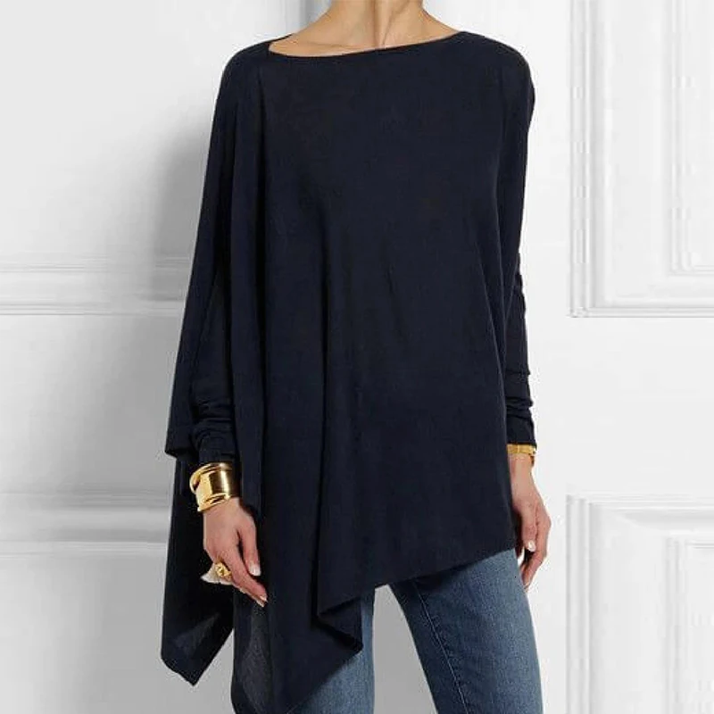 Асимметричные блузки и из хлопка повседневные с круглым вырезом длинным рукавом
