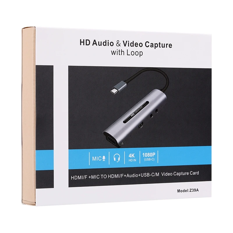 

Z39A Capture Card HDMI/F+MIC TO HDMI/F+Audio+ USB 4K Game Teaching Supports Windows, Android, Linux and MacOS, Etc.