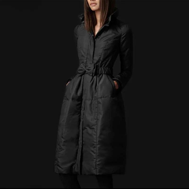 Женский длинный пуховик LANMREM однотонный тонкий высокого качества на осень и зиму