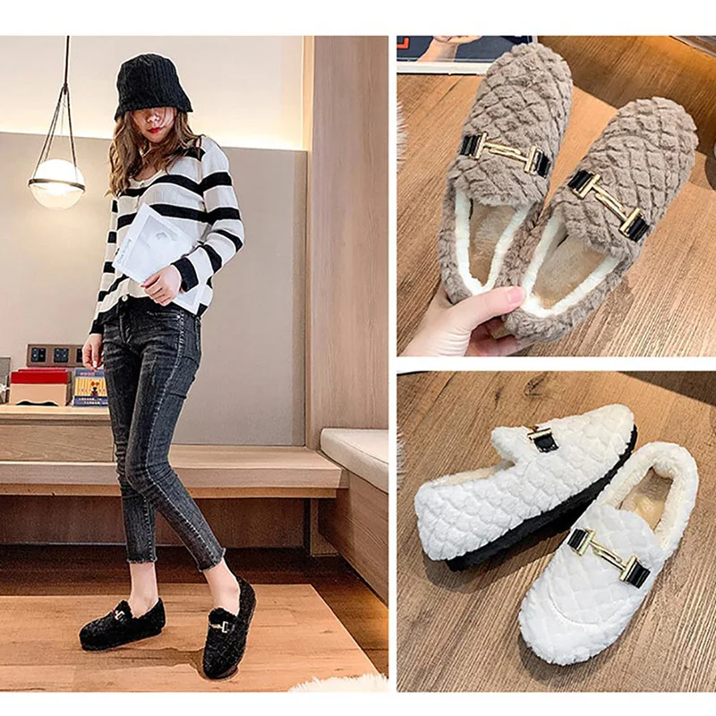 Winter Women House Slippers Fluffy Warm Flat Shoes Female Slip-On Casual Loafers Ladies Indoor Outdoor Furry Slides Luxury